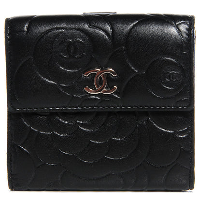 Chanel Lambskin Camellia French Wallet Black 1 of 7