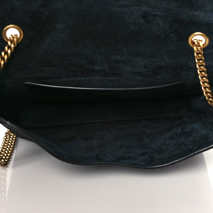 Saint Laurent Calfskin Crocodile Embossed Suede Medium Reversible Monogram Kate Satchel Black Navy 5 of 14