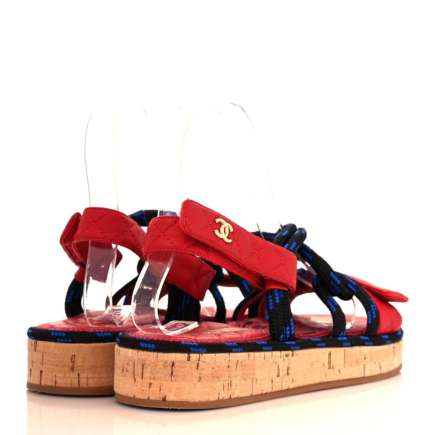 Chanel Cord Lambskin Quilted Logo Sandals 37 Red Blue 4 of 10