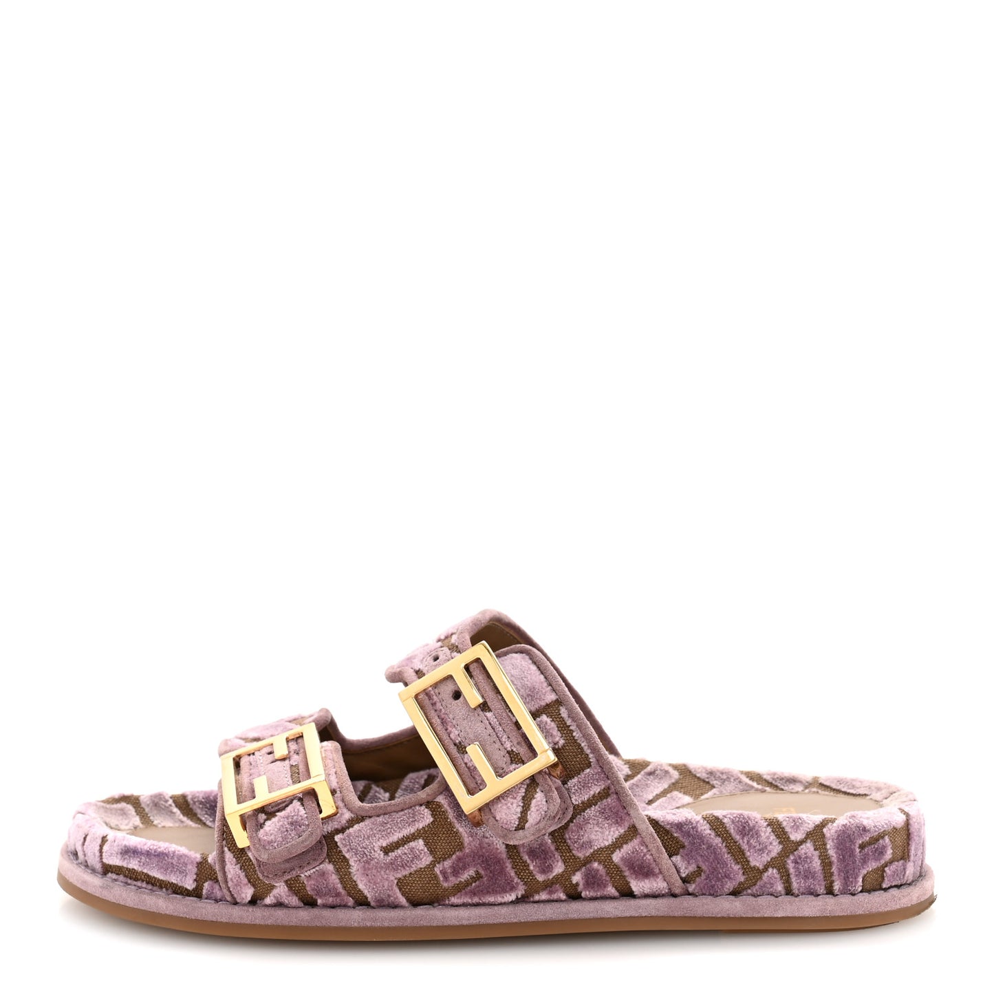 Jacquard Velvet FF Quilted Fendi Feel Buckled Slide Sandals 37 Purple