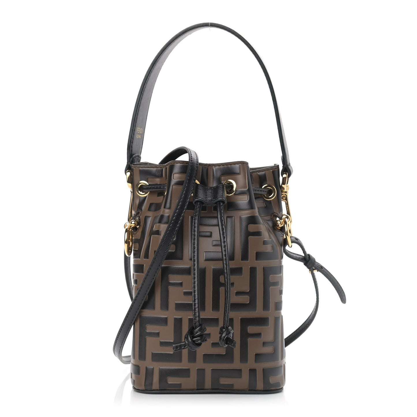 Vitello Liberty F is Fendi Bi-Color FF 1974 Embossed Mini Mon Tresor Bucket Bag Maya Black