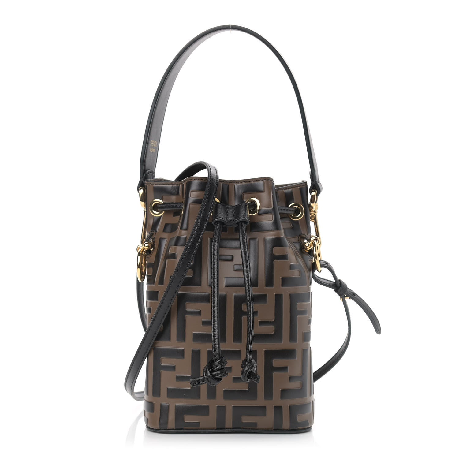 Fendi Vitello Liberty F is Fendi Bi-Color FF 1974 Embossed Mini Mon Tresor Bucket Bag Maya Black 1 of 8