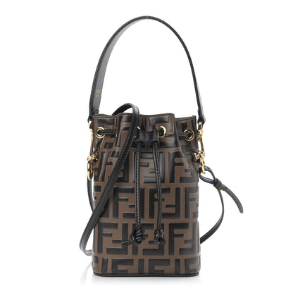 Fendi Vitello Liberty F is Fendi Bi-Color FF 1974 Embossed Mini Mon Tresor Bucket Bag Maya Black 1 of 8