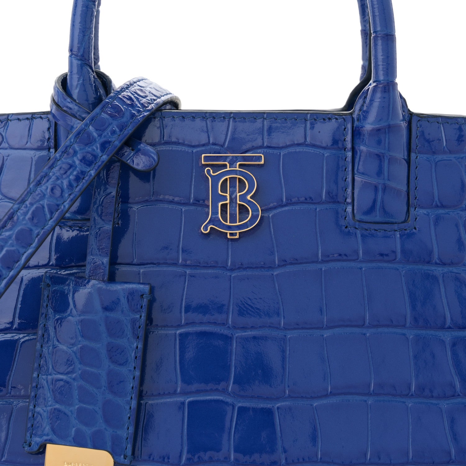 Burberry Crocodile Embossed Calfskin Mini Frances Tote Blue 7 of 9