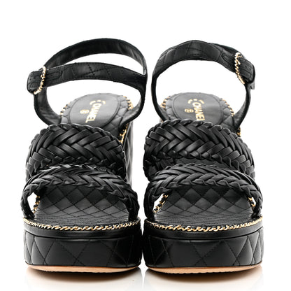 Chanel Calfskin Quilted Chain Around Wedge Sandals 41 Black 2 of 7