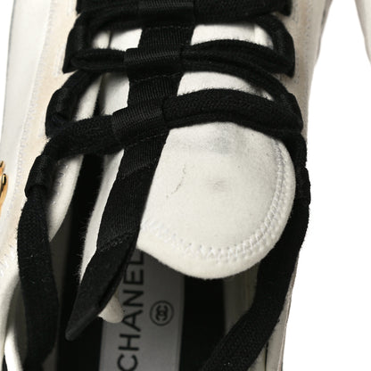 Chanel Fabric Calfskin Suede CC Sneakers 41 Ivory Black 10 of 15