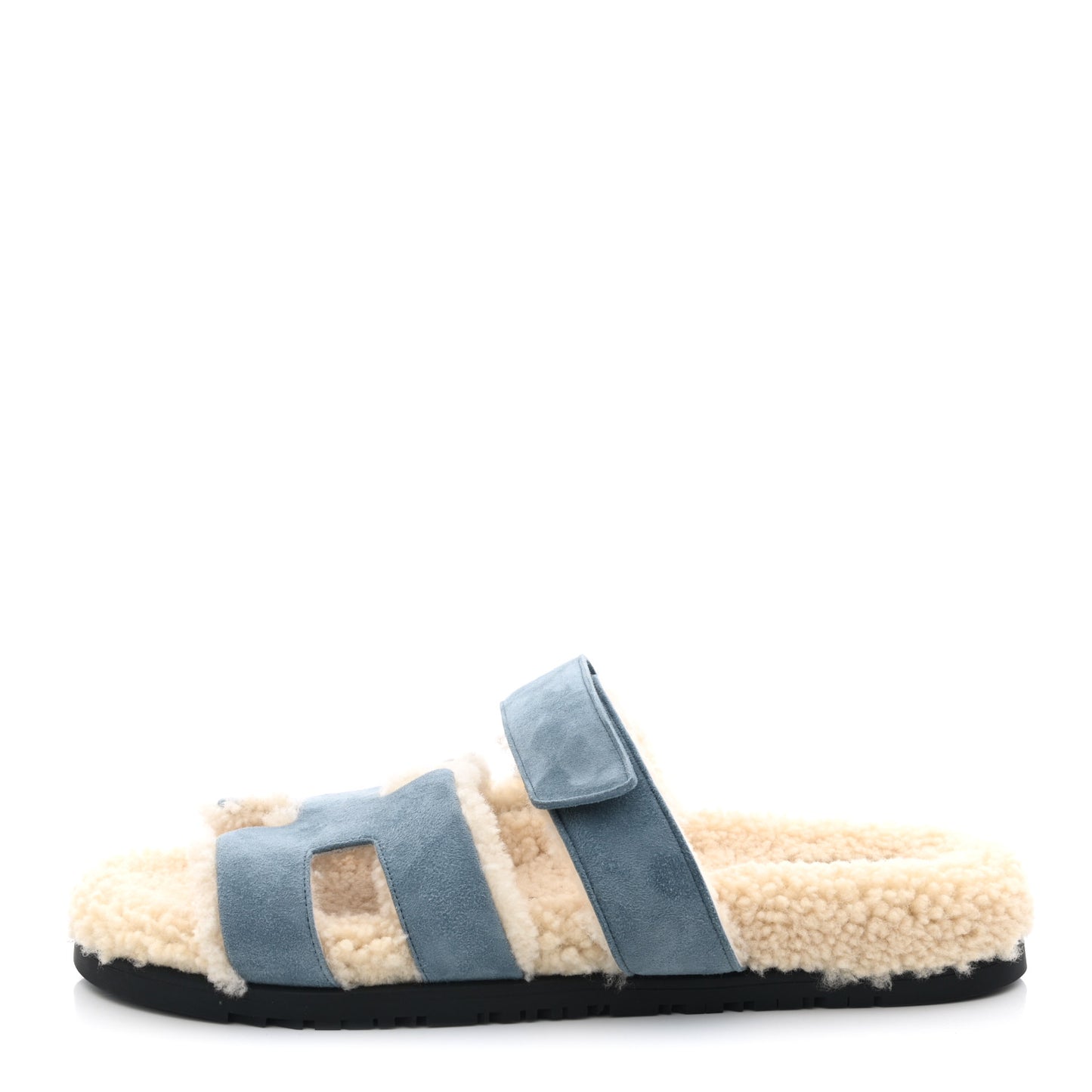 Suede Goatskin Woolskin Womens Chypre Sandals 40.5 Bleu Pinede Ecru