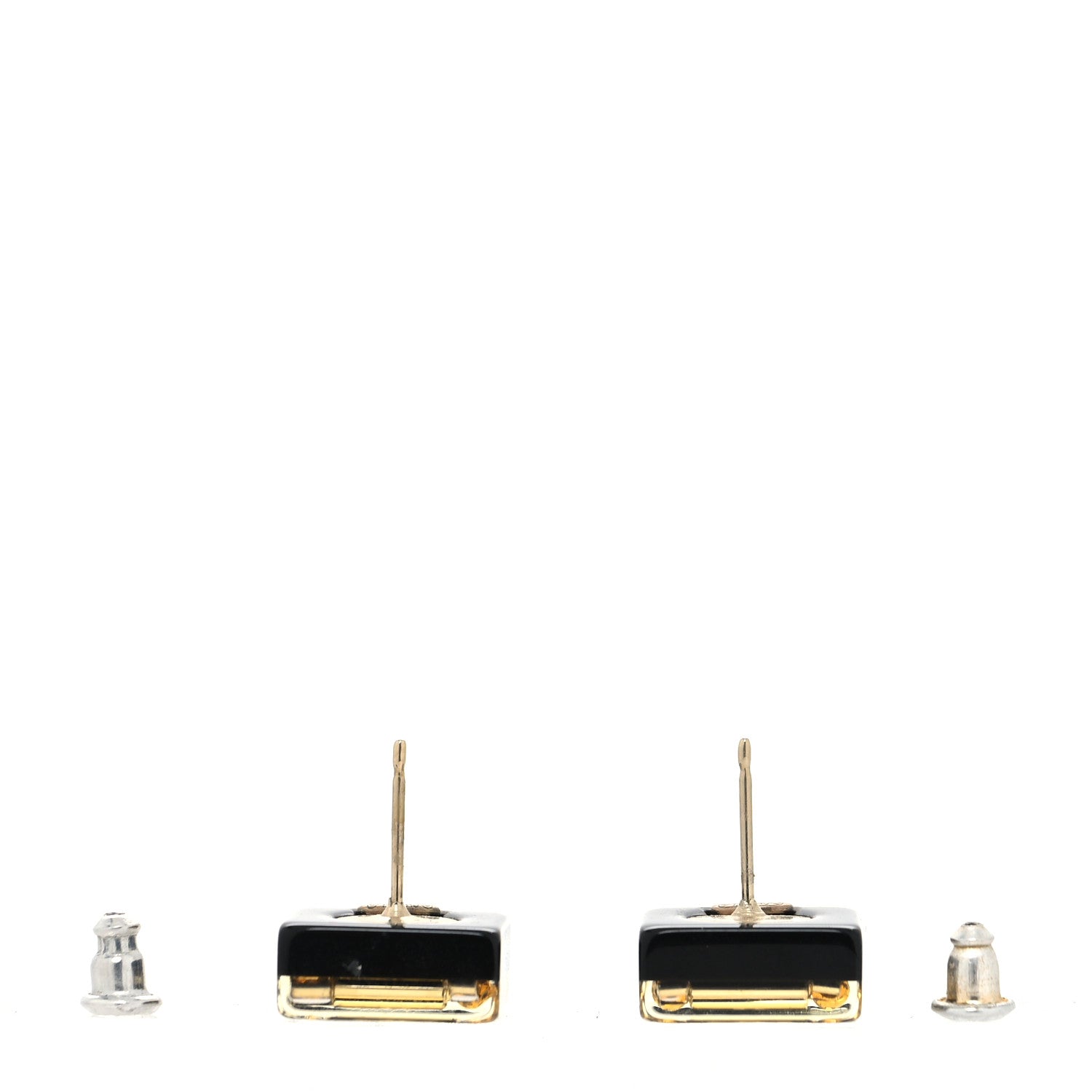 Chanel Resin Square CC Earrings Black Gold 3 of 4