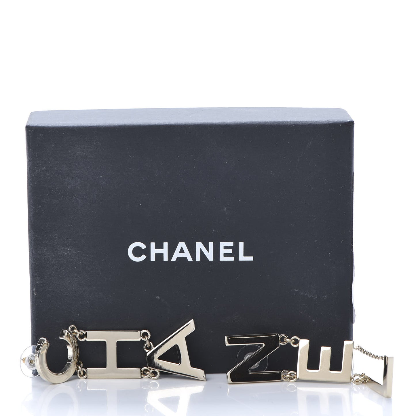 Metal Cha-Nel Logo Drop Earrings Gold