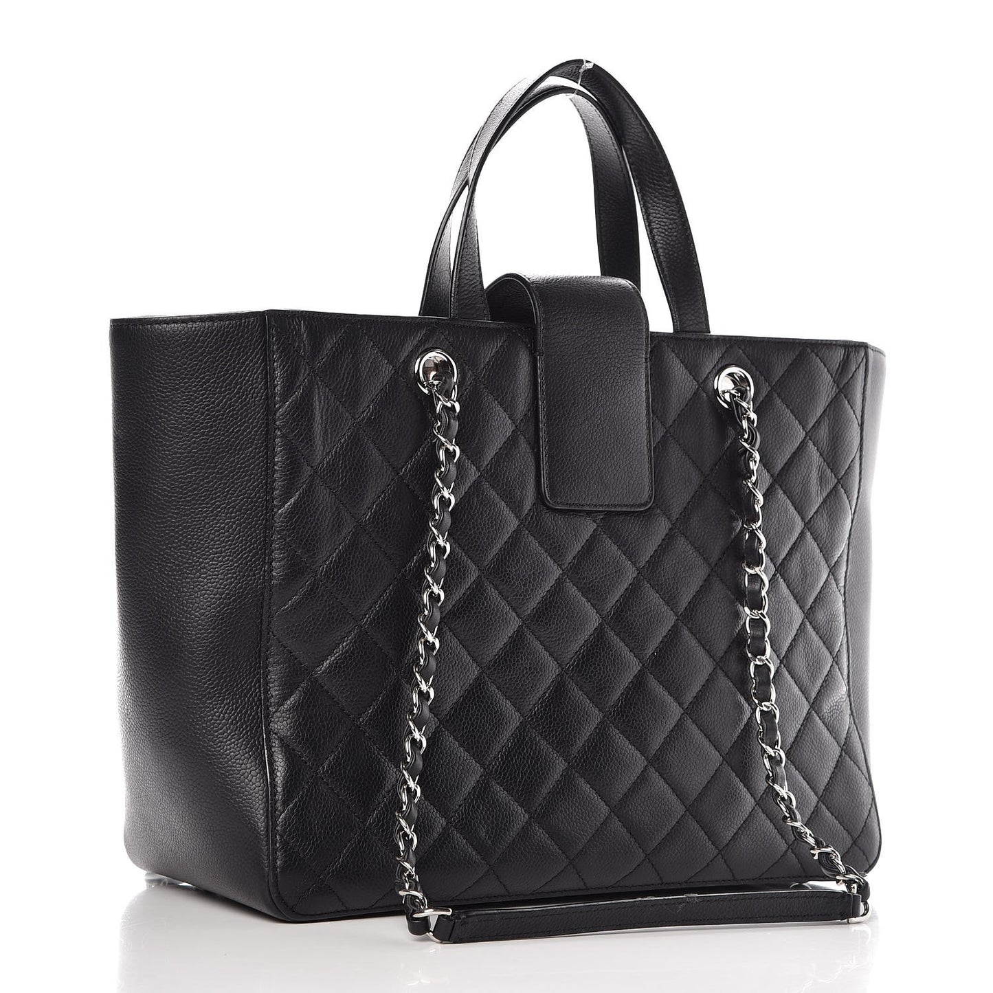 Caviar Quilted Large CC Box Shopping Tote Black