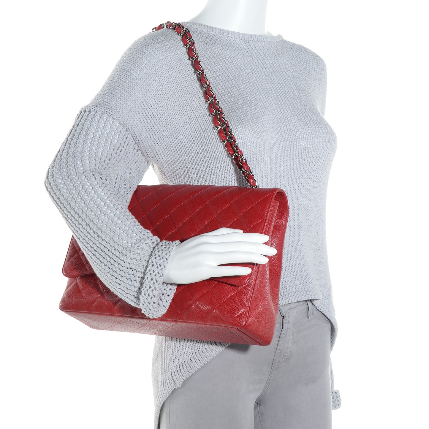 Caviar Maxi Single Flap Red