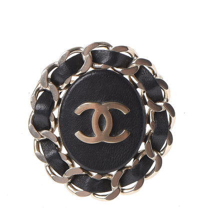 Chanel Lambskin CC Brooch Black Gold 1 of 5