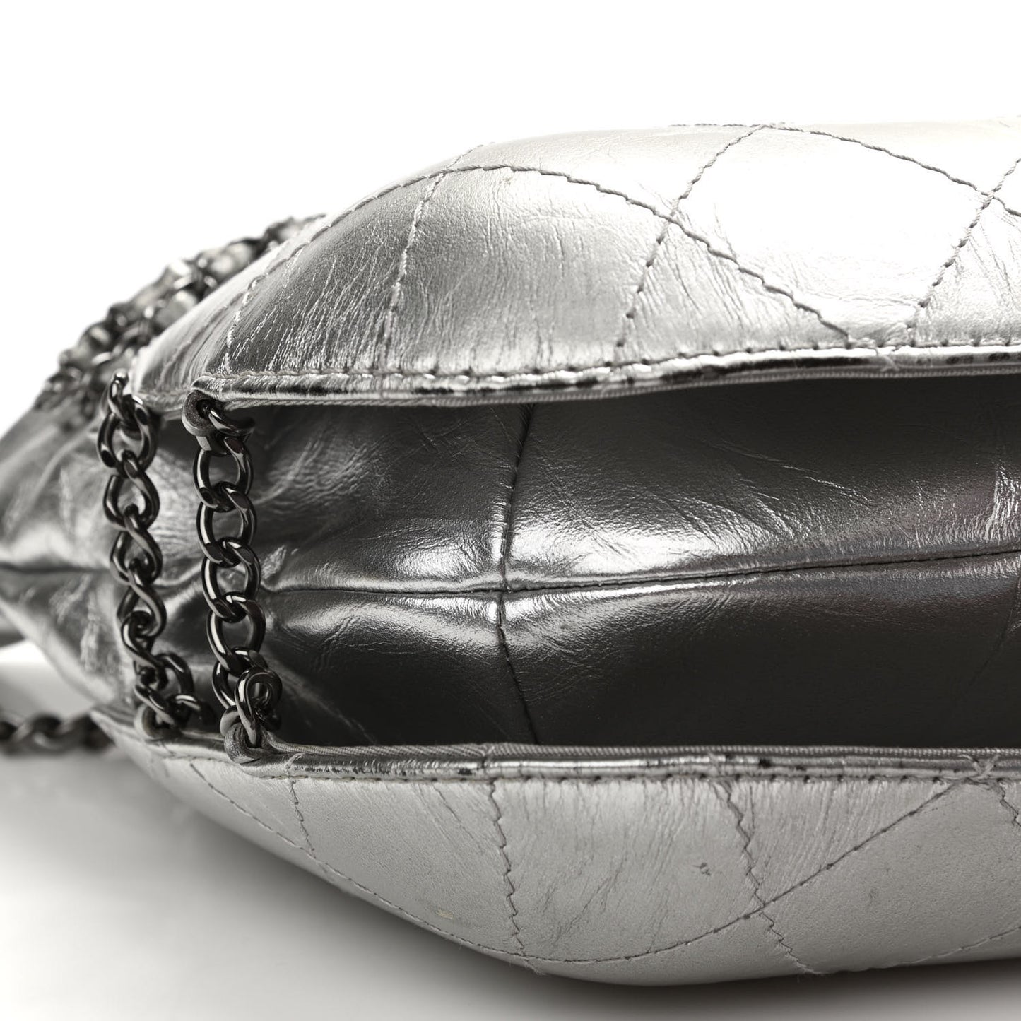 Metallic Aged Calfskin Quilted Small Gabrielle Bucket Silver