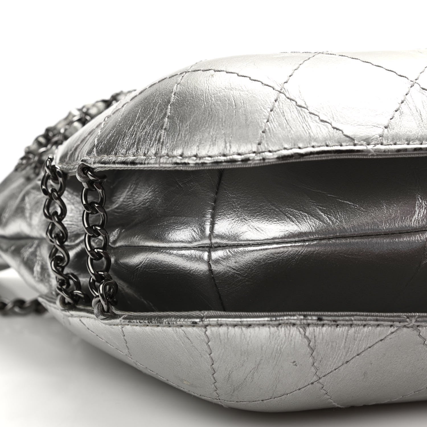 Chanel Metallic Aged Calfskin Quilted Small Gabrielle Bucket Silver 8 of 16