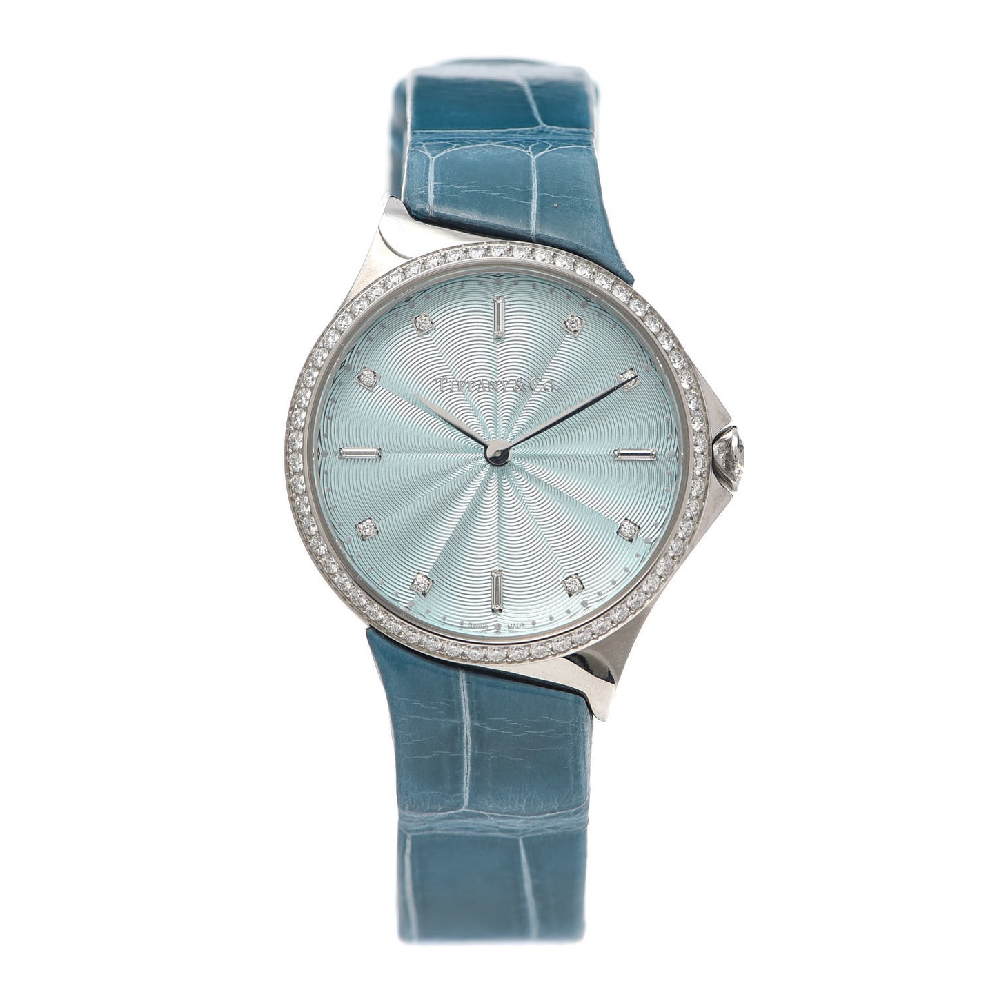 Stainless Steel Alligator Diamond Bezel 28mm Metro Quartz Watch Ice Blue