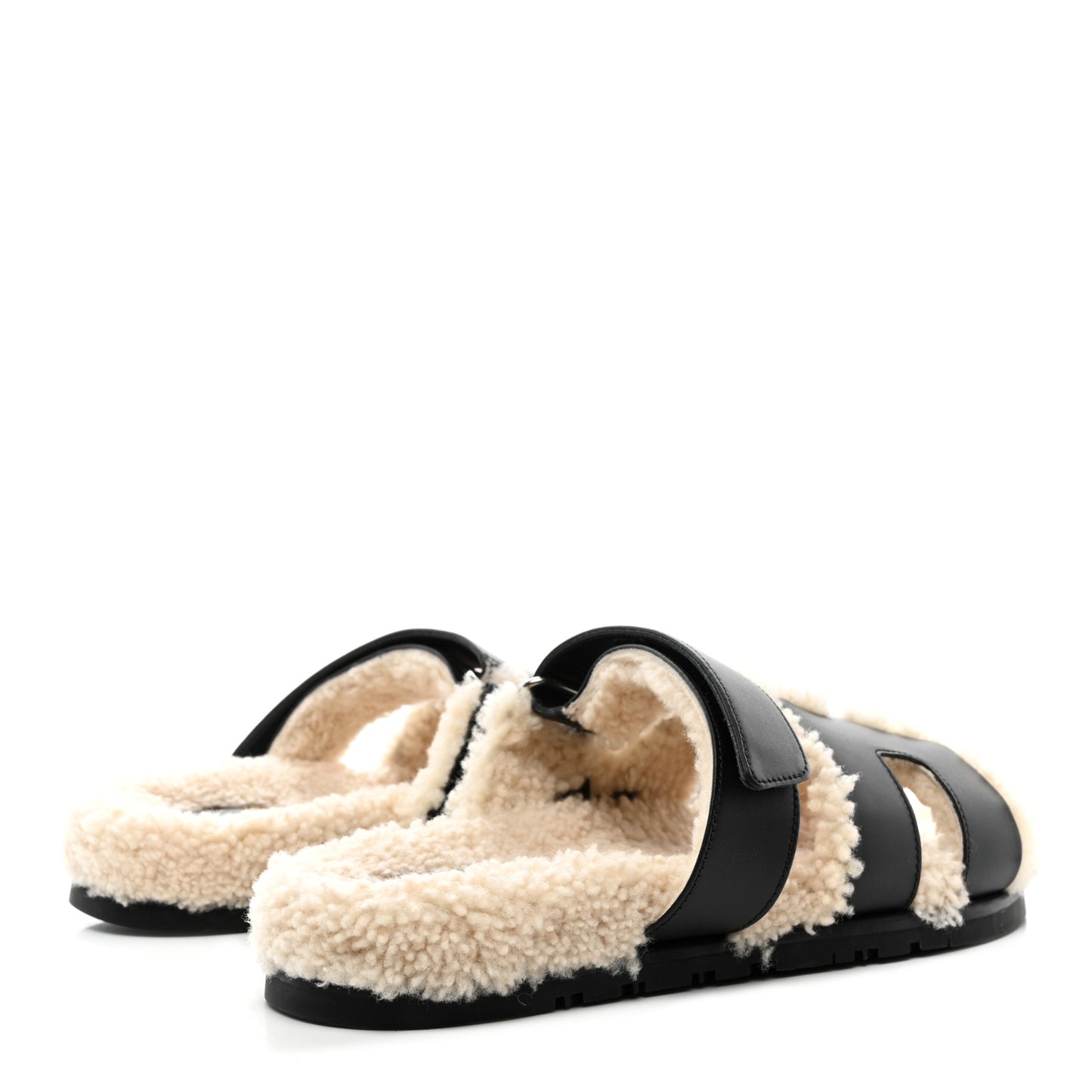 Calfskin Woolskin Chypre Sandals 39.5 Black Ecru