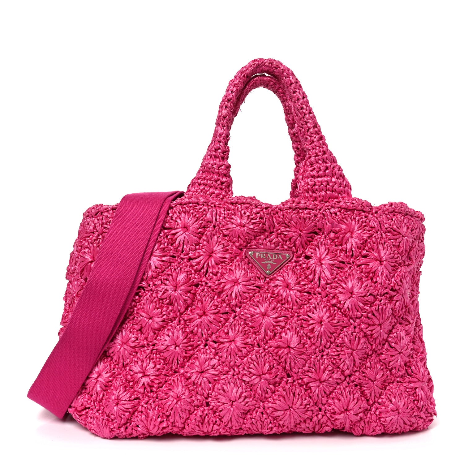 Prada Raffia Crochet Tote Fuchsia 1 of 10
