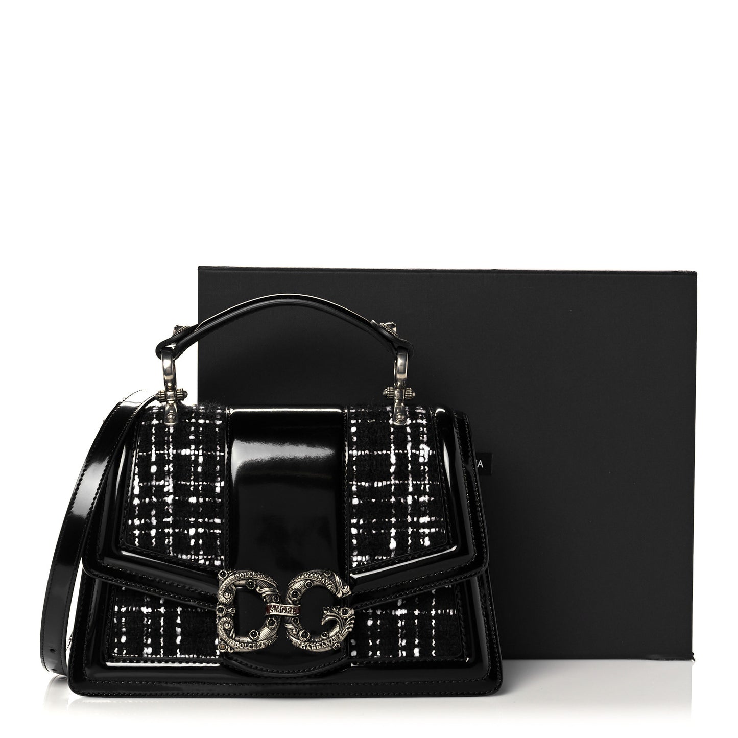 Polished Calfskin Tweed DG Amore Envelope Bag Black