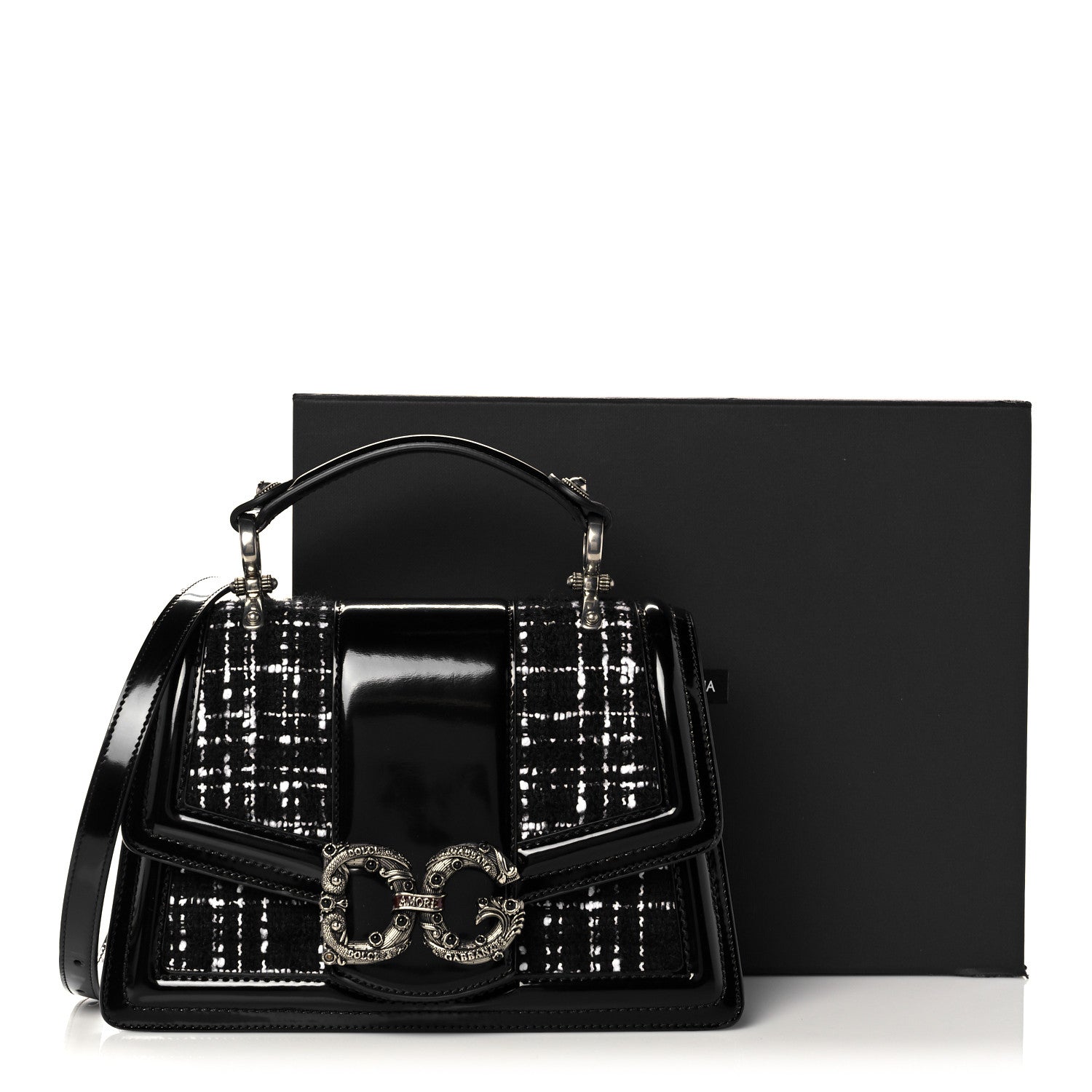 Dolce & Gabbana Polished Calfskin Tweed DG Amore Envelope Bag Black 16 of 16