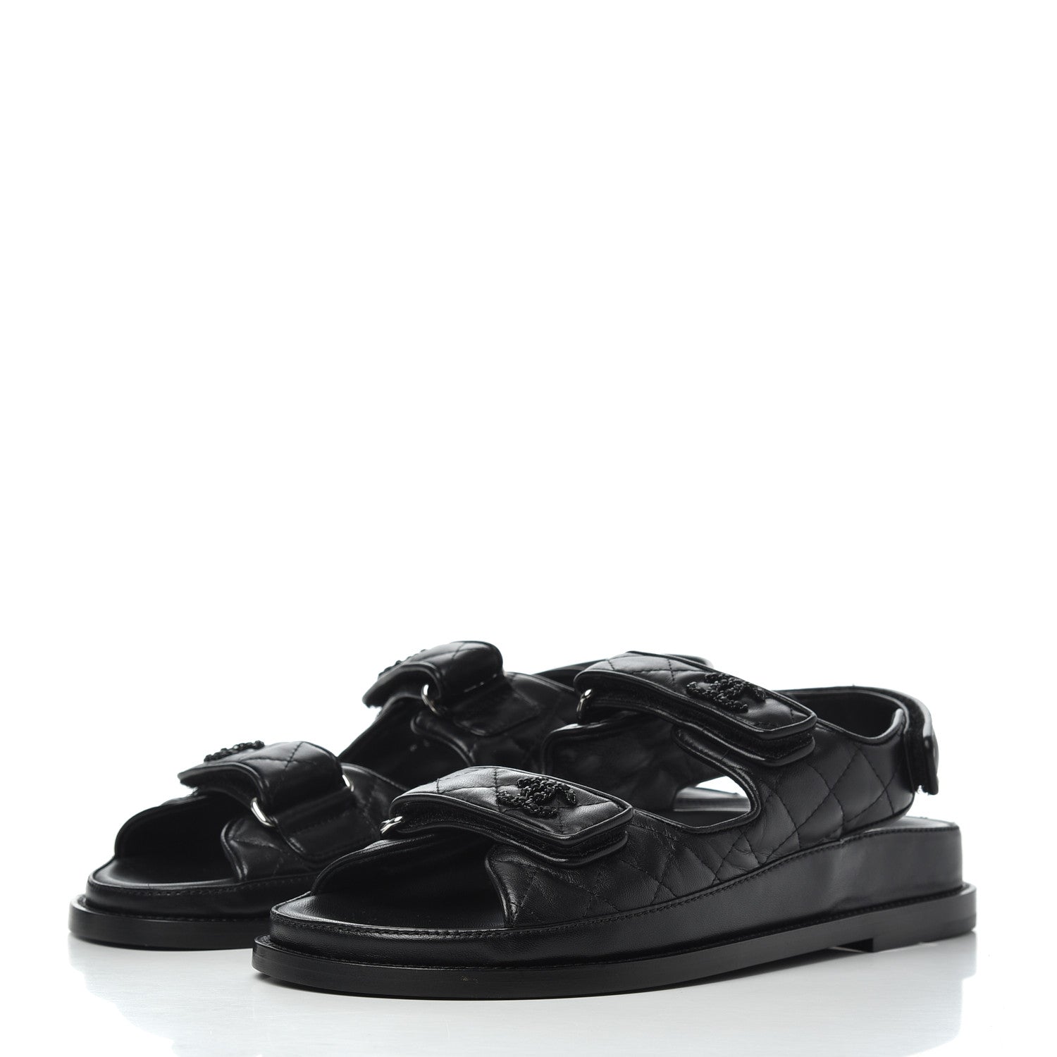 Chanel Lambskin Quilted Velcro Dad Sandals 38.5 Black 3 of 9