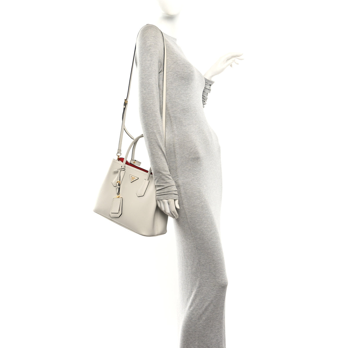 Prada Saffiano Cuir Small Double Bag Talco Lacca 2 of 9
