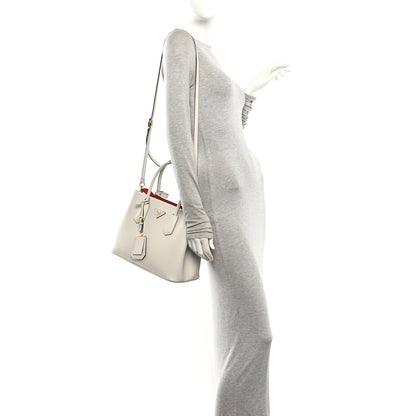 Prada Saffiano Cuir Small Double Bag Talco Lacca 2 of 9