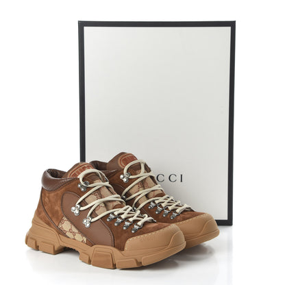 Gucci X SEGA Suede Calfskin GG Monogram Mens Flashtrek Sneakers 9 New Cuir Beige Ruggine 9 of 9