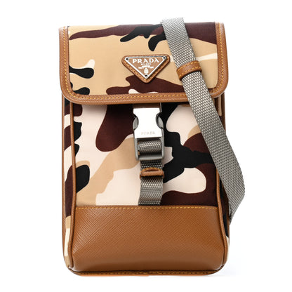 Prada Tessuto Nylon Saffiano Camouflage Print Crossbody Sabbia Caramel 1 of 4