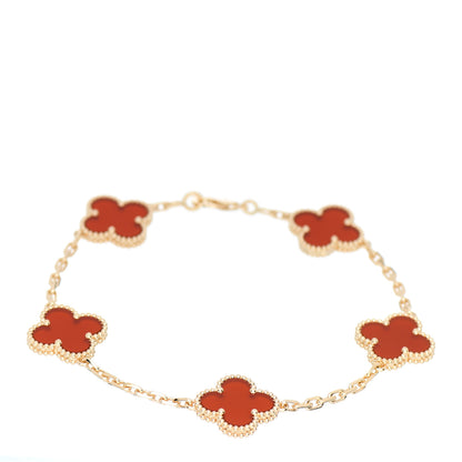 Van Cleef & Arpels 18K Yellow Gold Carnelian 5 Motifs Vintage Alhambra Bracelet 1 of 4