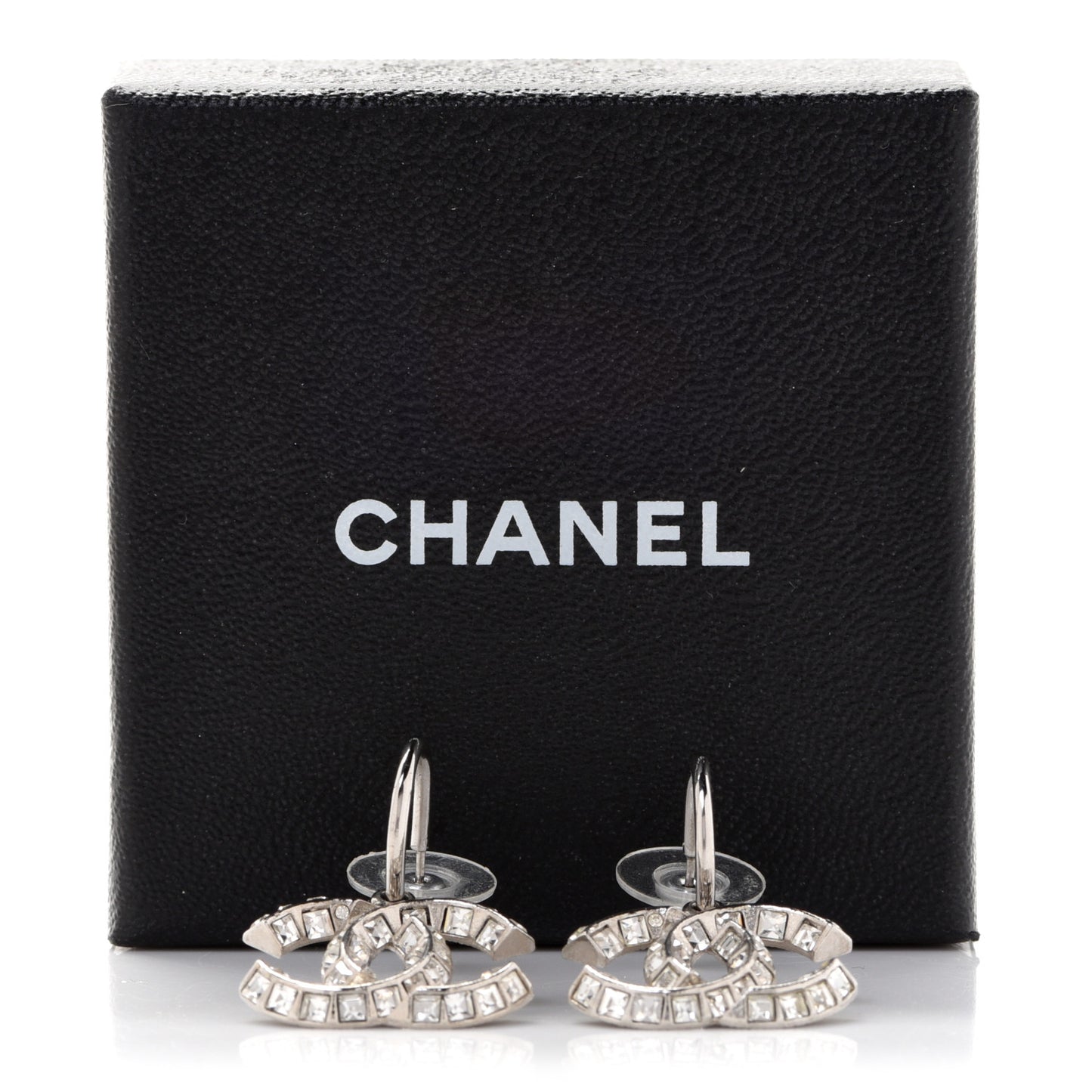 Baguette Crystal CC Dangle Earrings Silver