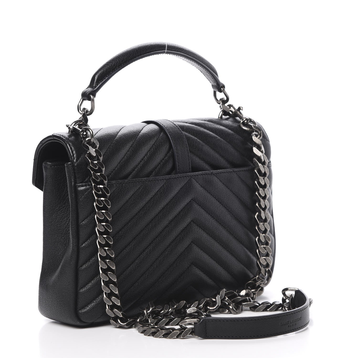 Saint Laurent Sheepskin Matelasse Chevron Monogram Medium College Bag Black 2 of 11