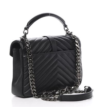 Saint Laurent Sheepskin Matelasse Chevron Monogram Medium College Bag Black 2 of 11