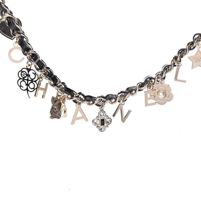 Chanel Glazed Calfskin Crystal Pearl Charm Short Necklace Black Gold 4 of 6