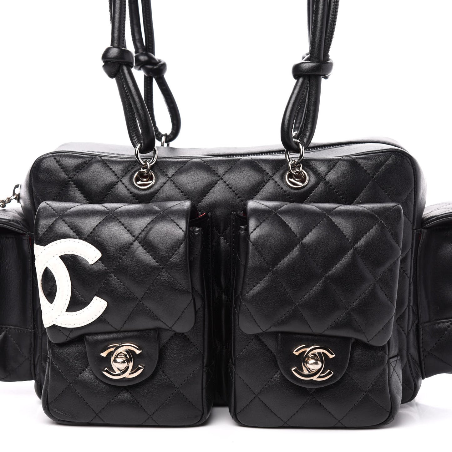Calfskin Quilted Small Cambon Multipocket Reporter Black White