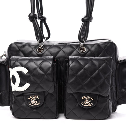 Chanel Calfskin Quilted Small Cambon Multipocket Reporter Black White 12 of 12