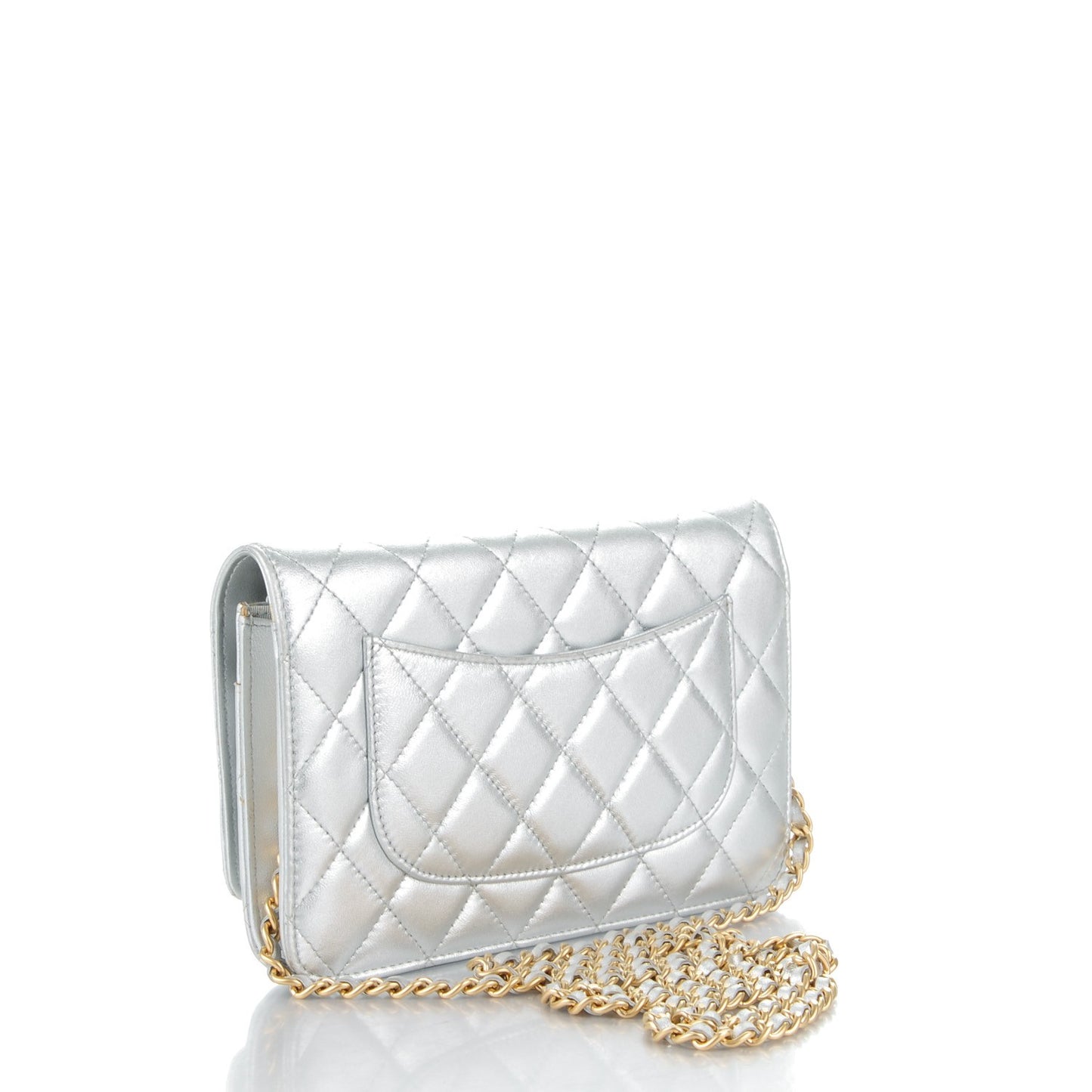 Metallic Lambskin Quilted Reissue Wallet On Chain WOC Silver
