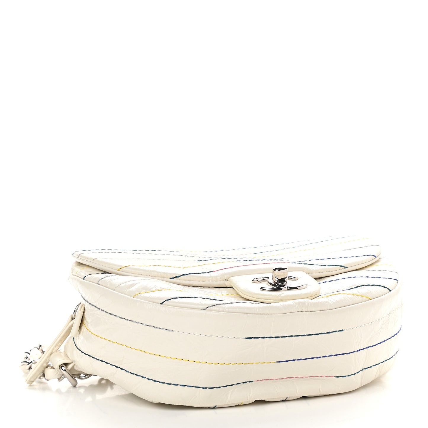 Distressed Calfskin Belt Bag White