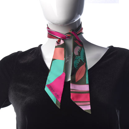 Hermes Silk Sea Surf and Fun Twilly Vert Sapin Fuchsia Menthol 2 of 5