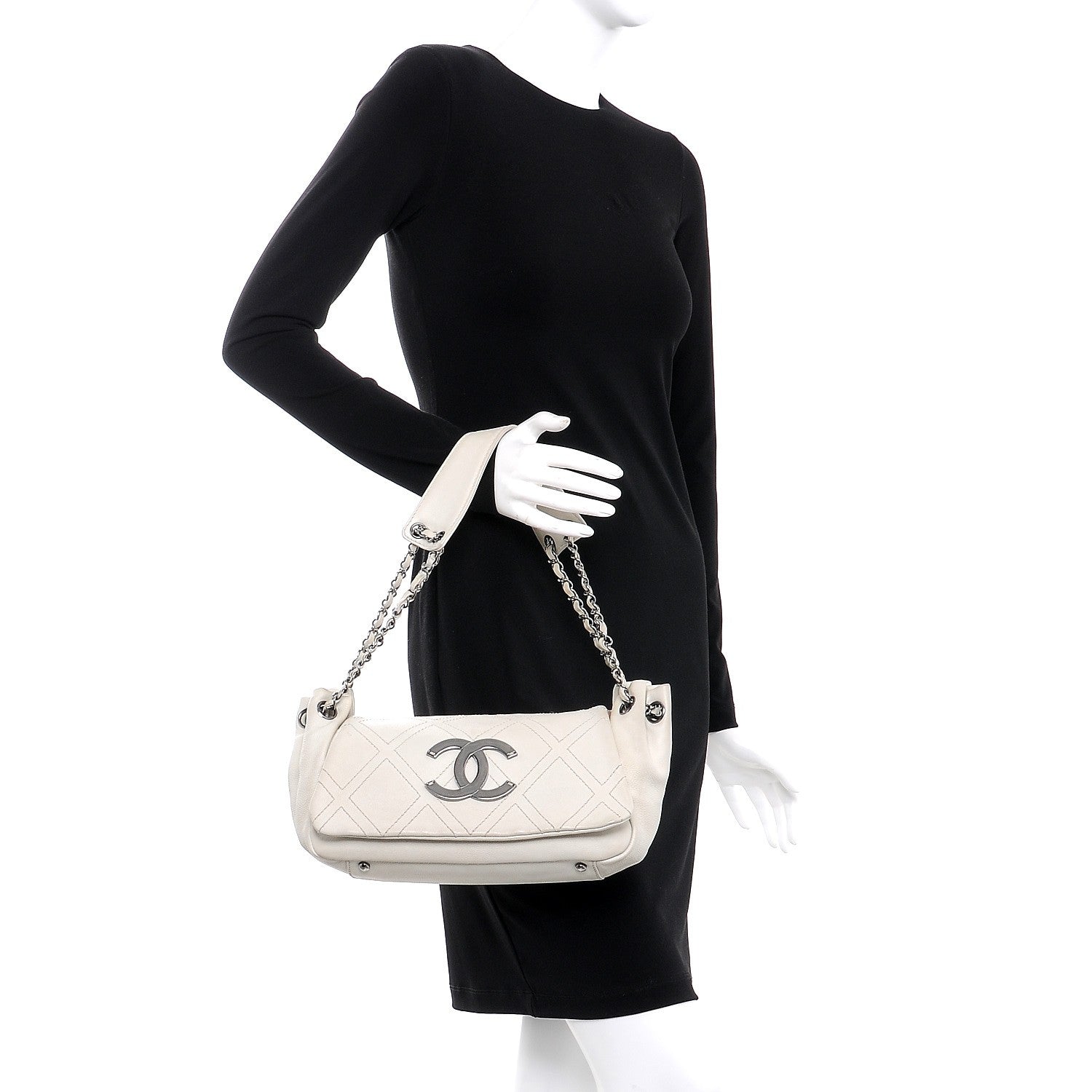 Chanel Calfskin Diamond Stitch Accordion Flap White 3 of 15