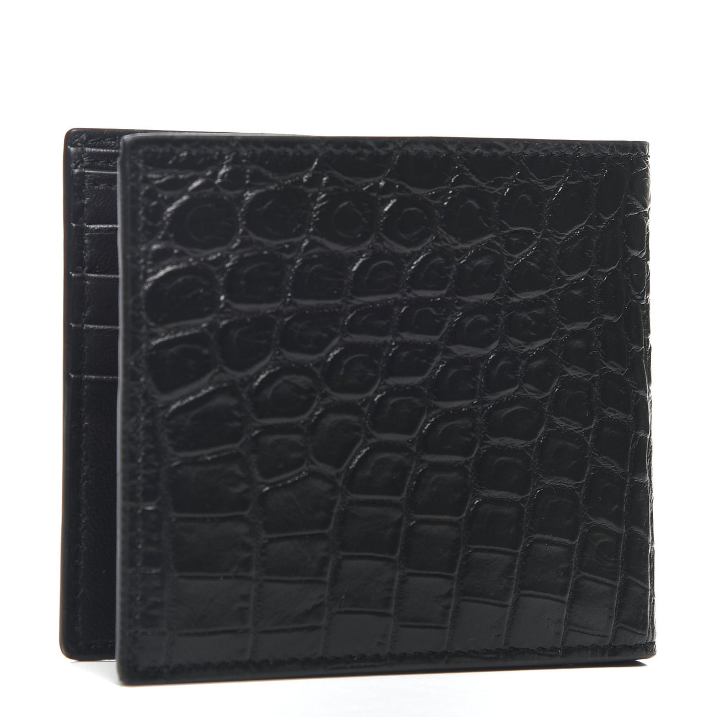 Calfskin Crocodile Embossed East West Wallet Black