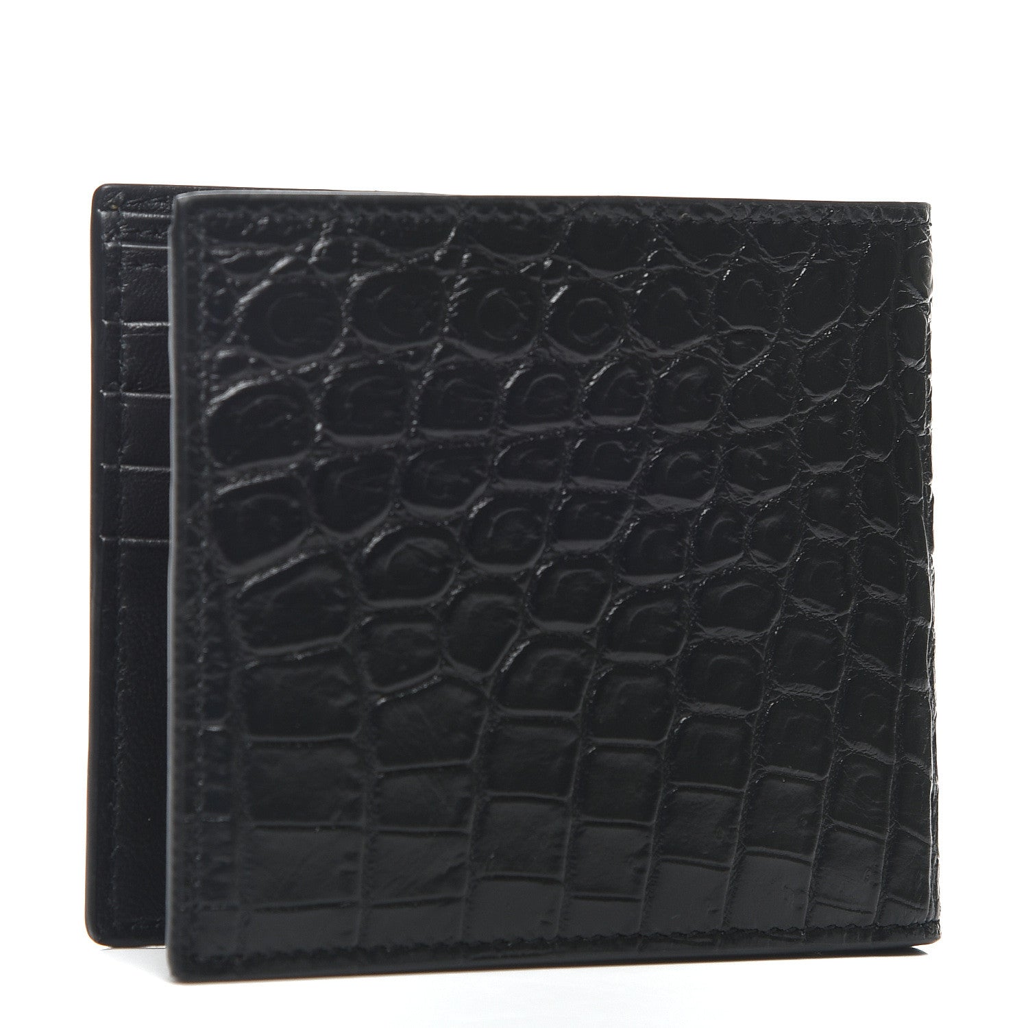 Saint Laurent Calfskin Crocodile Embossed East West Wallet Black 2 of 11