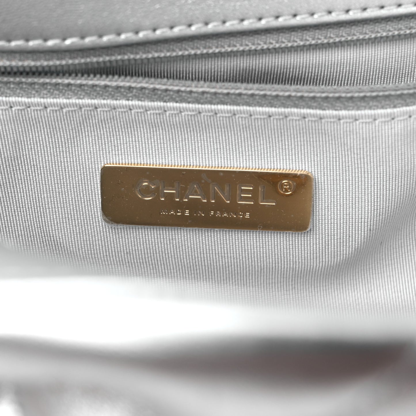 Metallic Lambskin Quilted Large Chanel 19 Flap Silver