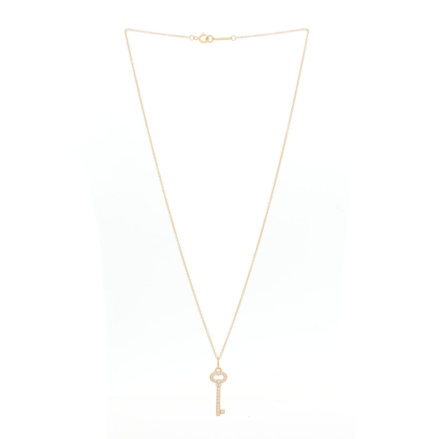 18K Yellow Gold Diamond Mini Vintage Oval Key Pendant Necklace