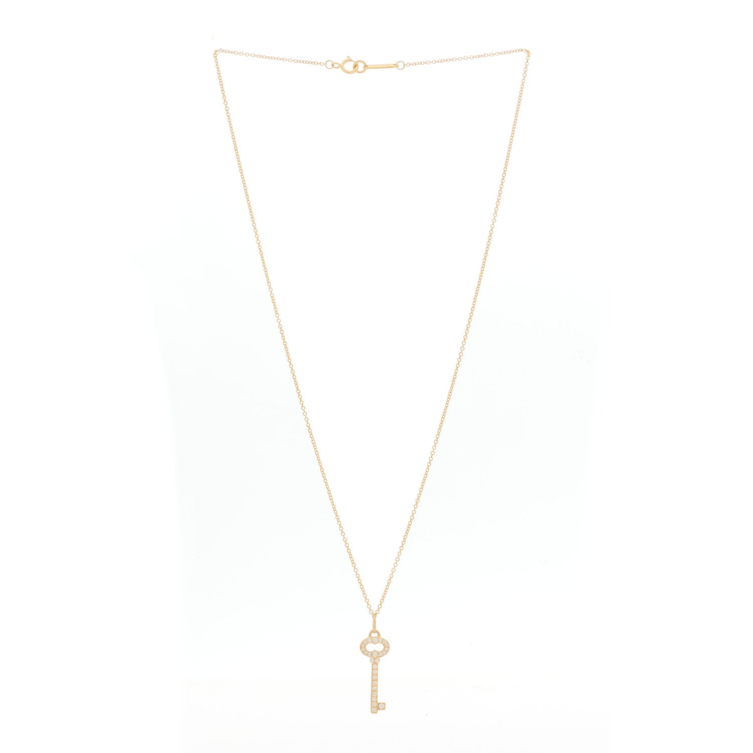 Tiffany 18K Yellow Gold Diamond Mini Vintage Oval Key Pendant Necklace 3 of 5