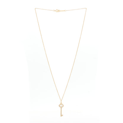 Tiffany 18K Yellow Gold Diamond Mini Vintage Oval Key Pendant Necklace 3 of 5