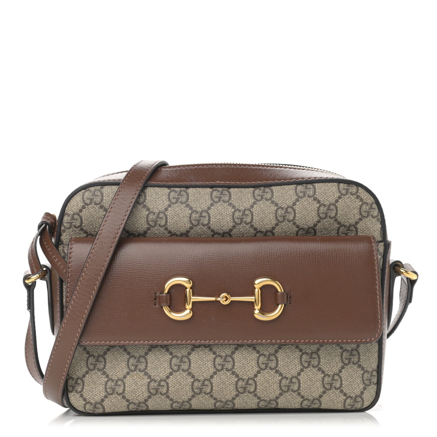 GG Supreme Monogram Small Horsebit 1955 Shoulder Bag Beige Brown Sugar