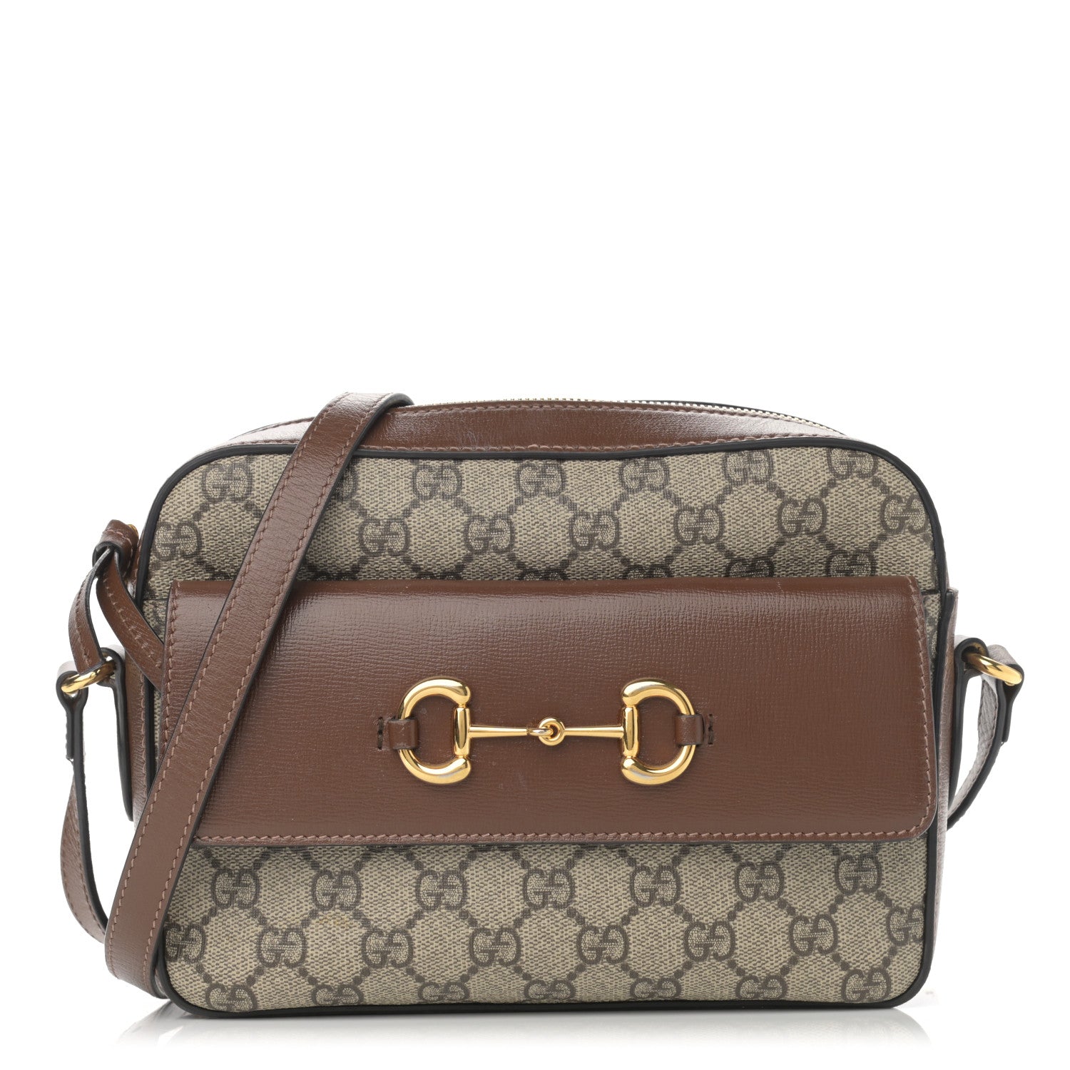 Gucci GG Supreme Monogram Small Horsebit 1955 Shoulder Bag Beige Brown Sugar 1 of 17