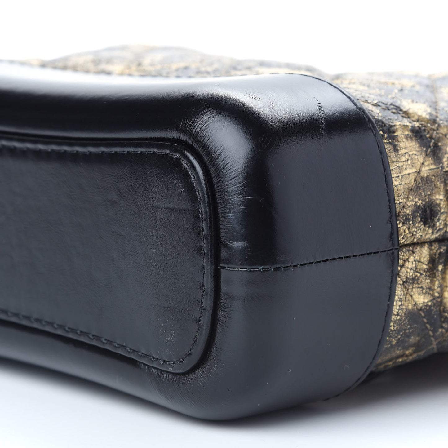 Metallic Crumpled Goatskin Quilted Small Gabrielle Hobo Black Gold