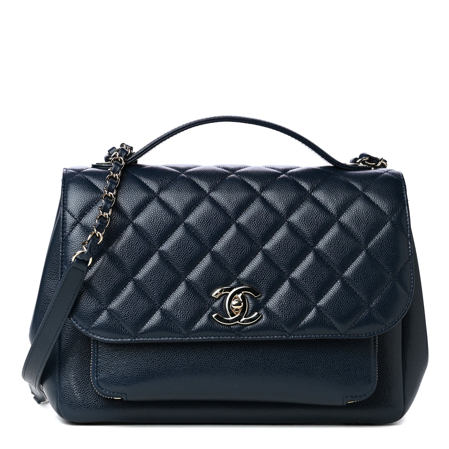 Caviar Quilted Large Business Affinity Flap Navy
