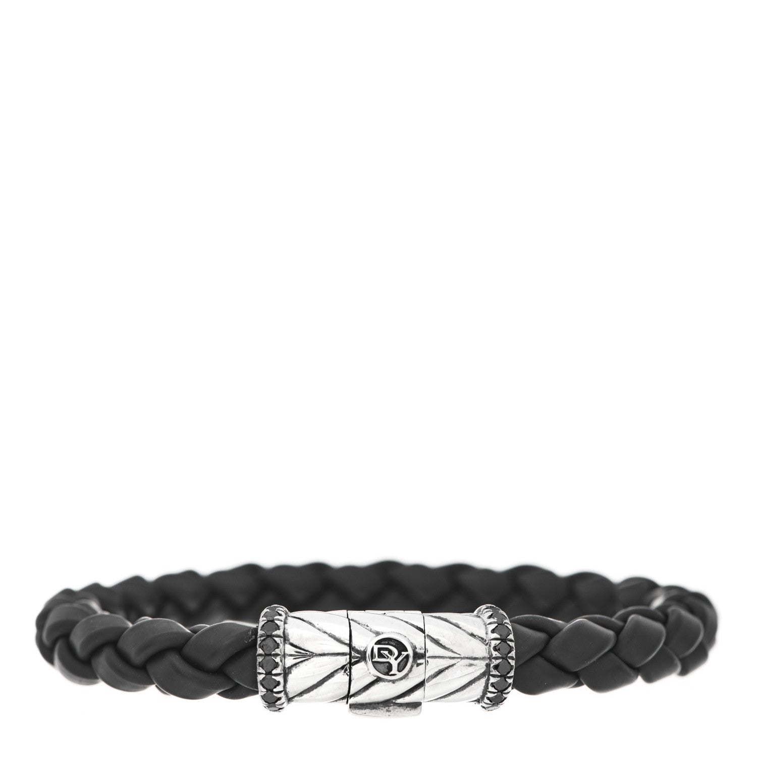 David Yurman Sterling Silver Leather Black Diamond Chevron Bracelet 1 of 3